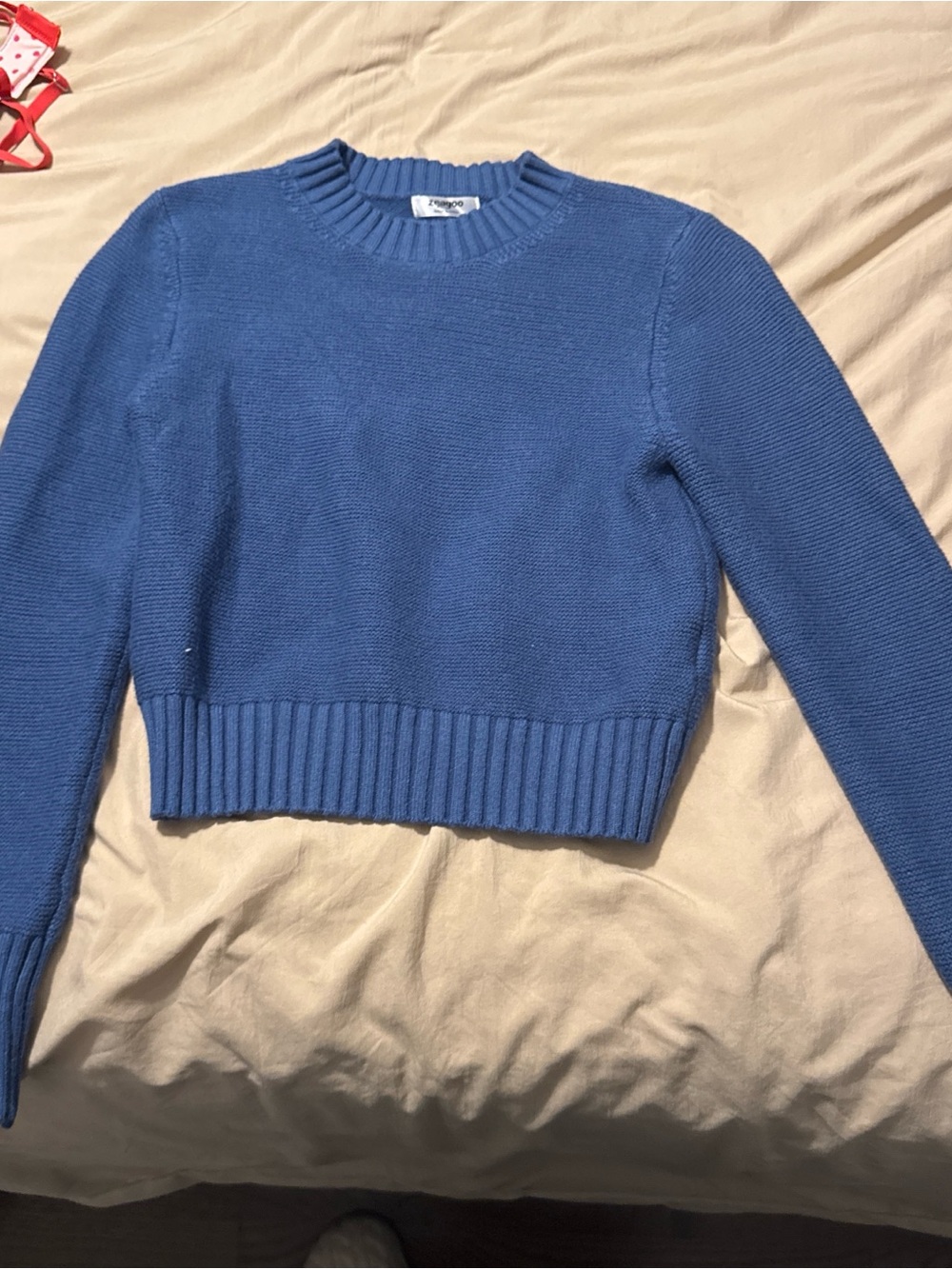 Women's Blue Crewneck Cropped Knit Sweater